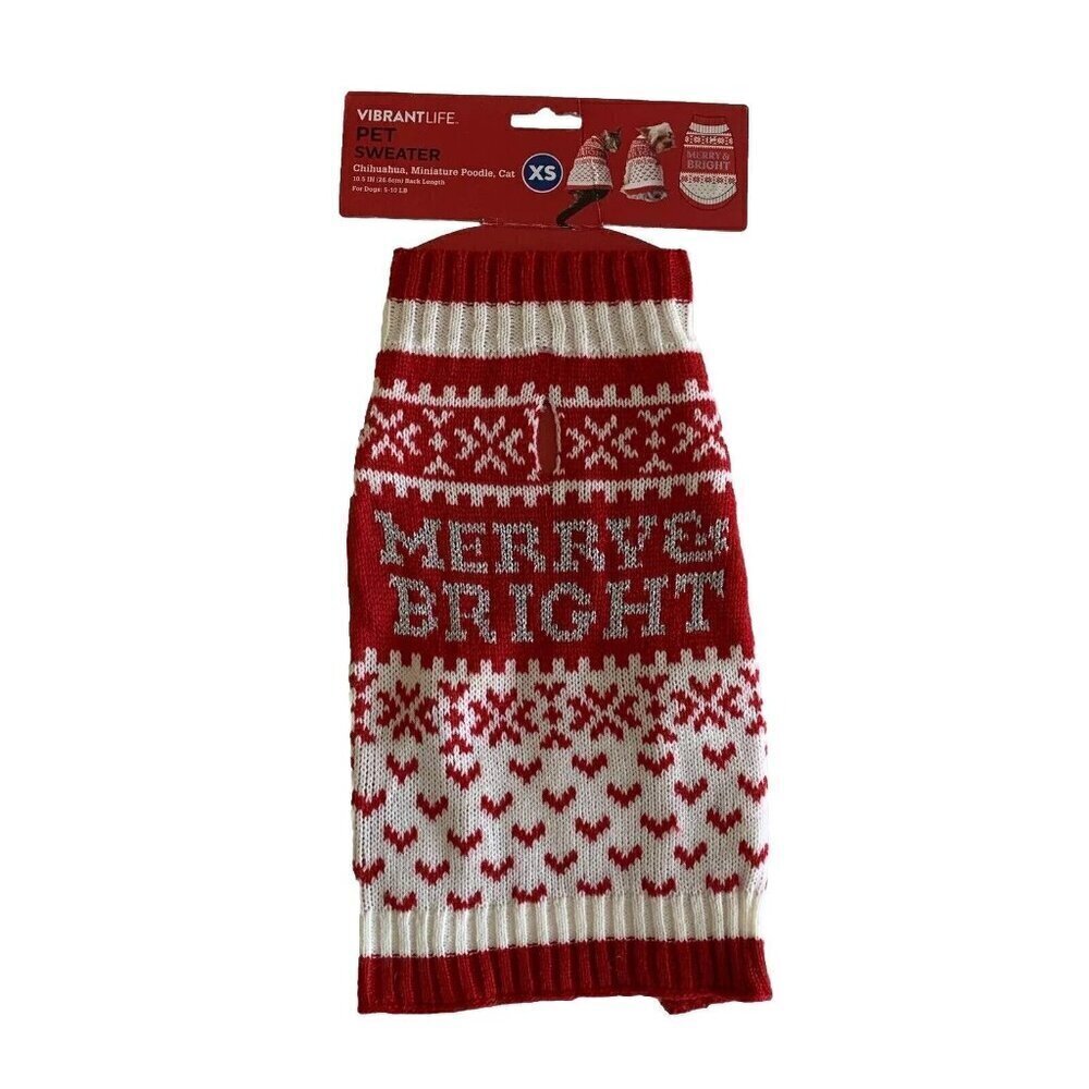 Vibrant Life Holiday Merry Bright Snowflakes Dog/Cat Sweater XS New